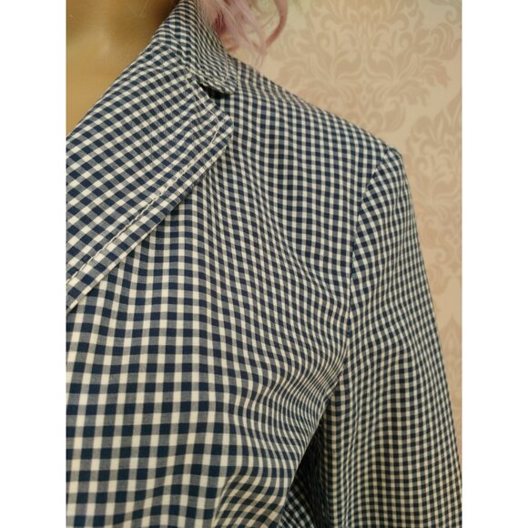 Vintage 90s Y2K Esprit Gingham Check Cotton Blazer Size M Blue White Jacket - Picture 4 of 12